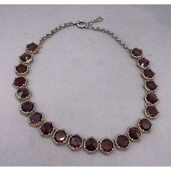 Talbots Hexagon Faceted Brown Crystal Chain Necklace Gold and silver tone - Picture 2 of 5